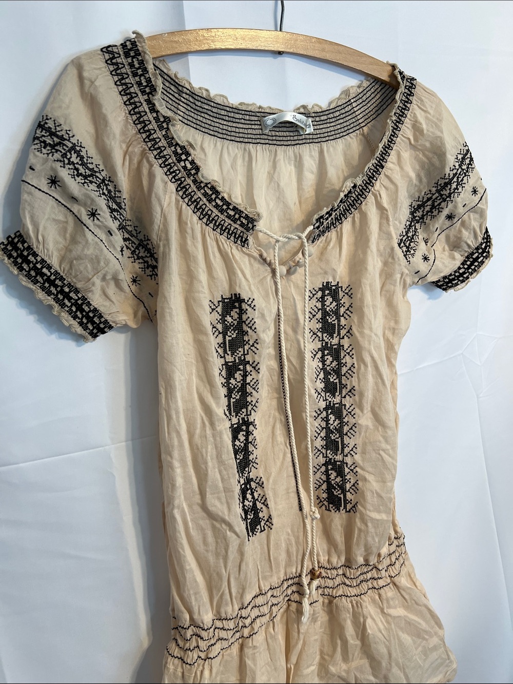 Boho Embroidered Cream Peasant Dress